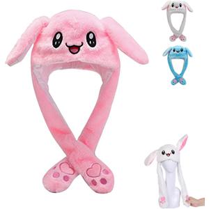 3 x Bunny Hat, Ear Moving Jumping Funny Plush Cap for Cosplay Dress Up Party Holiday, Easter Rabbit Ear Flap Cap
