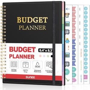 SUNEE Budget Planner - Monthly Budget Book with Expense Tracker Notebook, Undated 12 Month Bill Organizer & Finance Planner to Manage Your Money, A5(6.4" x 8.3") Account Book with Colorful Tab, Black