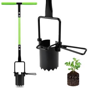 joyhalo Bulb Planter Tool Long Handle, 30in Serrated Base, 5 in 1 Lawn Tool, Sod Cutter, Grass Plugger Tool, Weeding, Transplanting, Garden Hole Digger for Plants, Flower Tulips Daffodils Lily (Green)