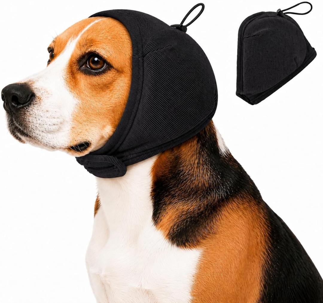 Upgraded Dog Ear Muffs with Soundproof Foam, Noise Protection, No Shake Ear Wrap, Calming Hoodie for Fireworks Grooming Bath, Black, M