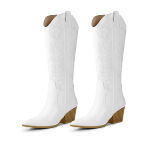 Arromic Cowboy Boots for Women Comfortable Womens Embroidered Western Cowgirl Knee High Boots Pointed Toe Zipper Chunky Heel Country Outfit Retro Tall Boots 10