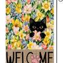 2 x Spring Floral Garden Flag, 12x18 Inch Double Sided Burlap Black Cat Welcome Yard Flag, Seasonal Holiday Lawn Proch Outdoor Outside Decor