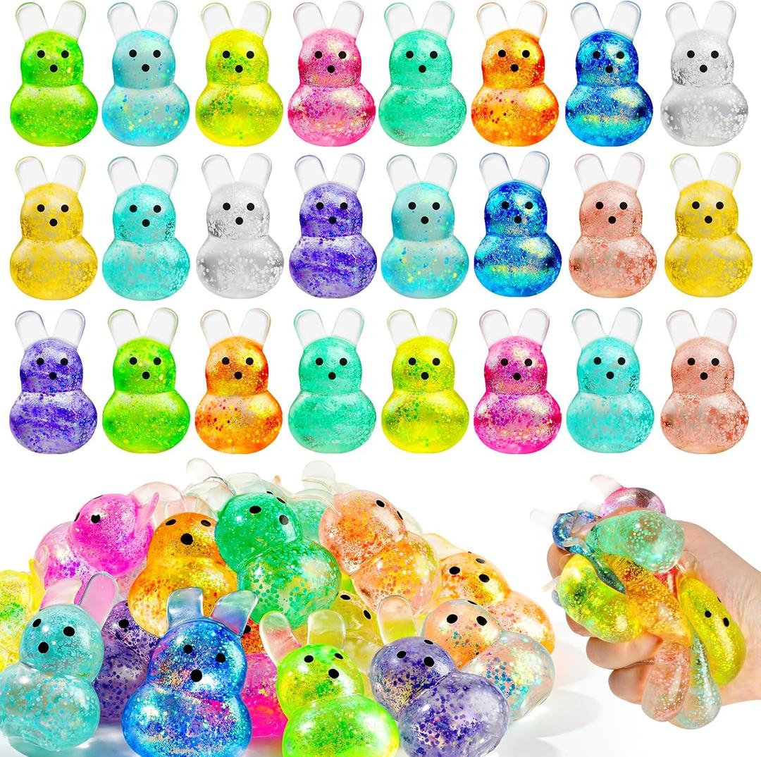 24PCS Easter Squishy,Easter Basket Stuffers Bunny Stress Balls for Kids,Easter Toys Stress Relief Fidget Balls,Easter Egg Fillers Party Favors Gifts (Rabbit)