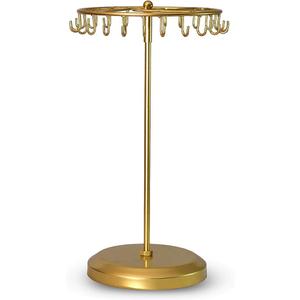 Rotating Necklace Holder Jewelry Display Stand Bracelet Organizer Hanging Tower Rack with 23 Hooks and Round Base Jewelries Collection 13.7inch(gold)