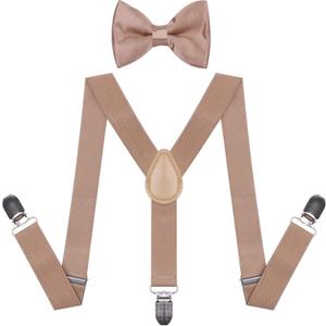 Kids Toddler Suspenders and Bow Tie for Boys - Adjustable Elastic Y-Back Design with Strong Metal Clips (24 inch (1 - 6 Old), Khaki)