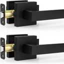 Estmoon 2 Pack Passage Door Levers, Matte Black Door Knobs Interior Square Door Handles, Heavy Duty Non-Locking Leversets Hall Closet Handles, Reversible for Right & Left Sided Doors
