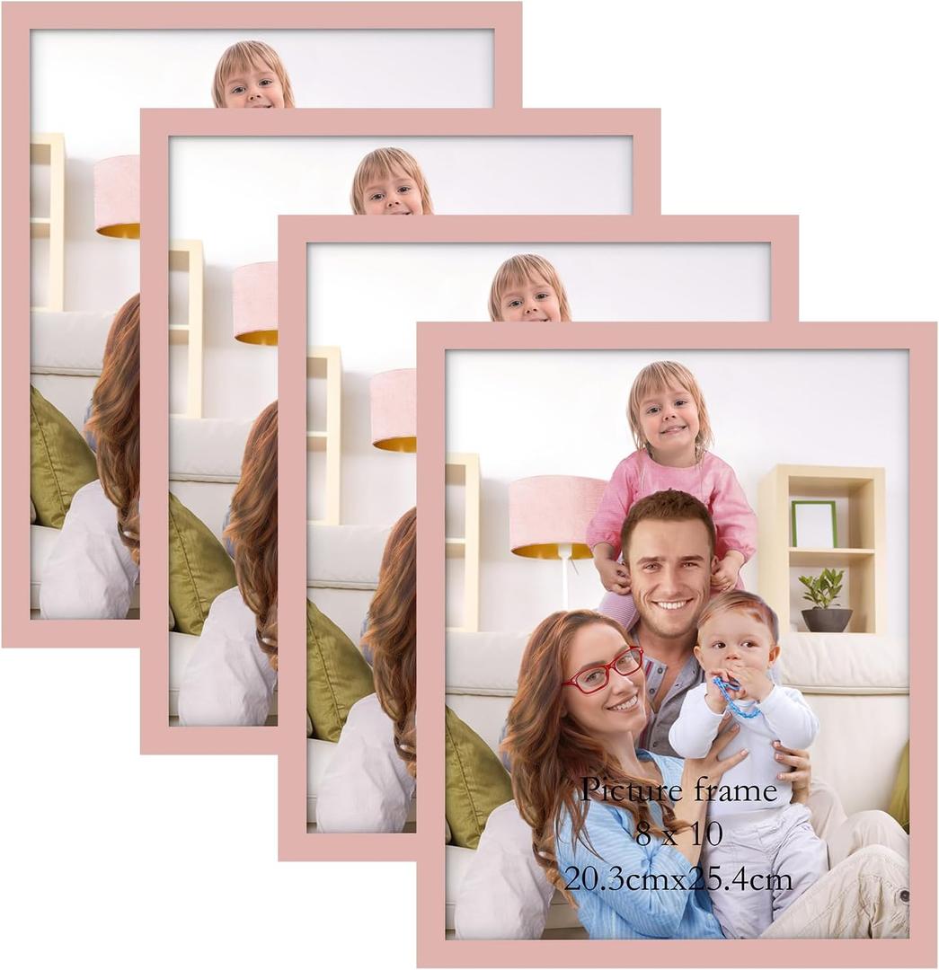 Giftgarden 8x10 Pink Picture Frame Set of 4, 8 by 10 Photo Frames for Wall and Tabletop Display