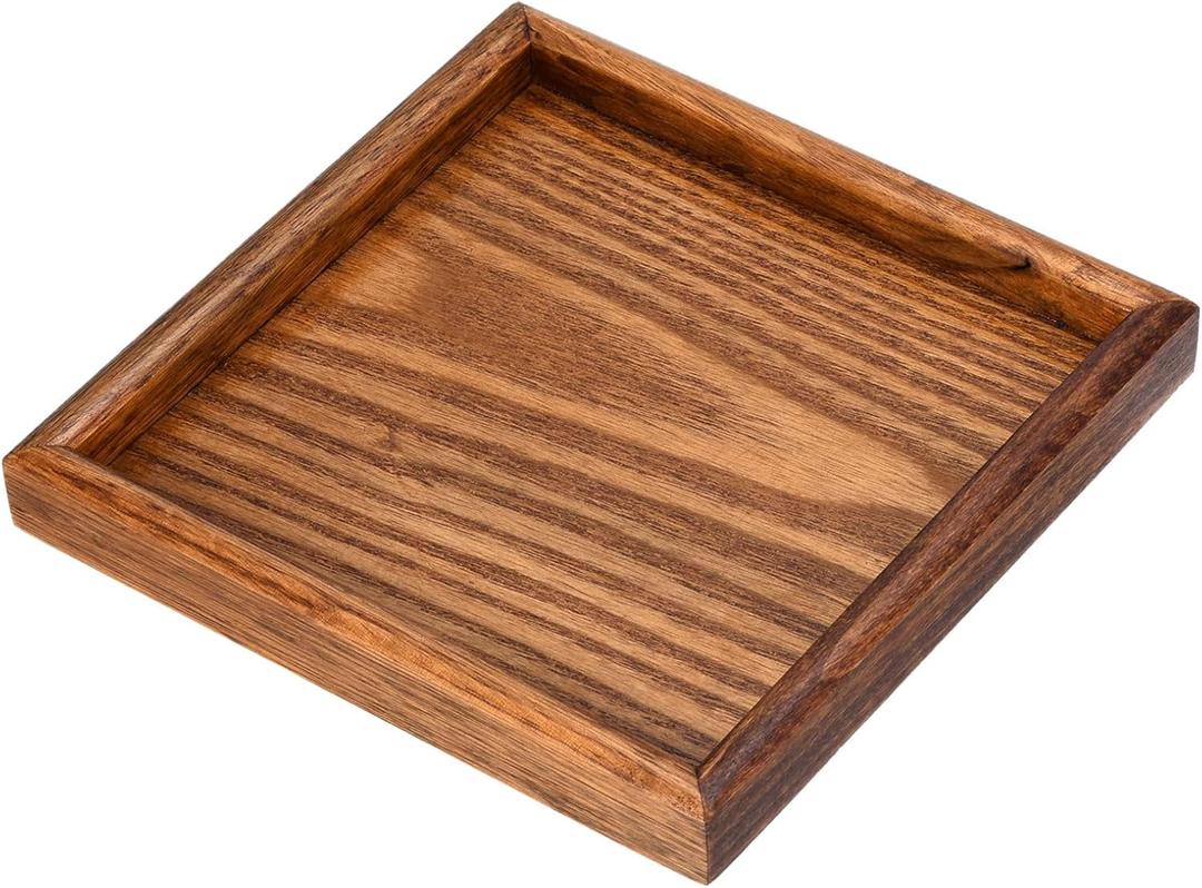 PATIKIL Wood Serving Tray 7 Inch, Square Decorative Platter for Home Decor Kitchen Table Candle Holder, Brown