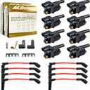 MAS Set of 8 Ignition Coils Pack & Platinum Spark Plugs & Wires Set Compatible with Chevy Cadillac GMC Suburban Express Silverado Sierra Camaro Avalanche Replacement for UF414 12573190.