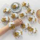 12Pcs/lot Women Bride Bridal Bridesmaid Wrist Corsage Silk Rose Pearls Girls Wedding Hand Flowers Party Decoration (Gold 2)