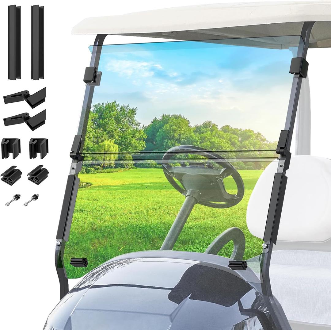 DRIVE UP Club Car Windshield, Golf Cart Windshield Compatible with Club Car 2004-Up Precedent, Onward, Tempo Golf Carts, Foldable Windshield Impact Resistant and UV Protection, Clear/Tintd