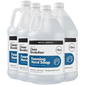 Clean Revolution Foaming Hand Soap Refill Supply Container, Ready to Use Formula, Gluten Free, Unscented and Fragrance Free, 128 Fl. Oz, 4 Pack