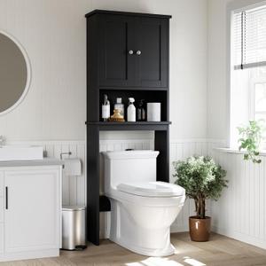 Shintenchi Over the Toilet Storage Cabinet, Bathroom Shelf Organizer with Anti-Tip Device Small Freestanding Space Saver with Adjustable ShelfBlack