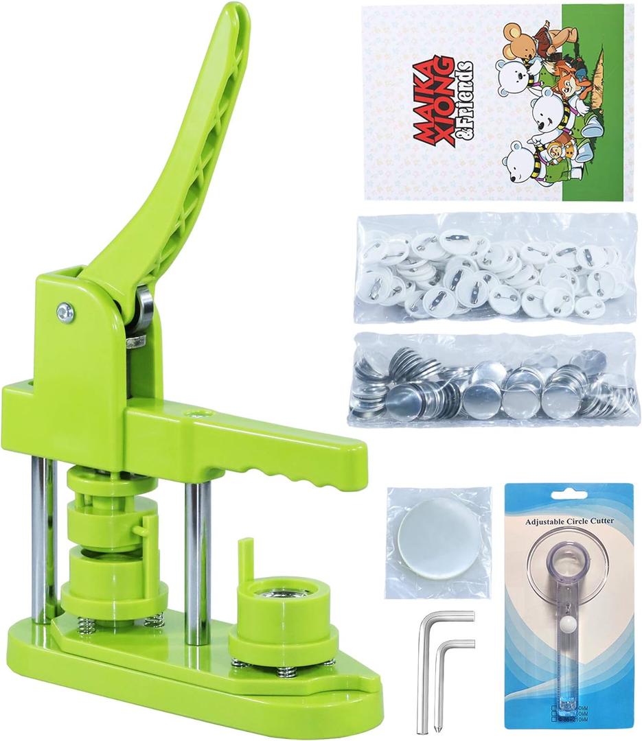 Happizza Button Maker Machine, (3rd Gen) Installation-Free 25mm(1 in) DIY Pin Button Maker Press Machine Kit, Badge Punch Press Machine with Free 500pcs Button Parts&Pictures&Circle Cutter&Magic Book