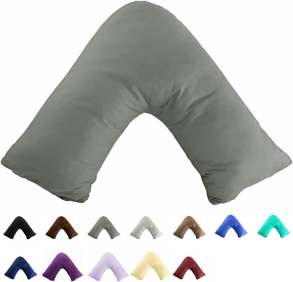 TAOSON 100% Cotton 300 Thread Count Soild Envelope Style V Shaped/Tri/Boomerang Standard Pillow Case Cushion Cover Only Cover No Insert (Dark Grey/Gray)