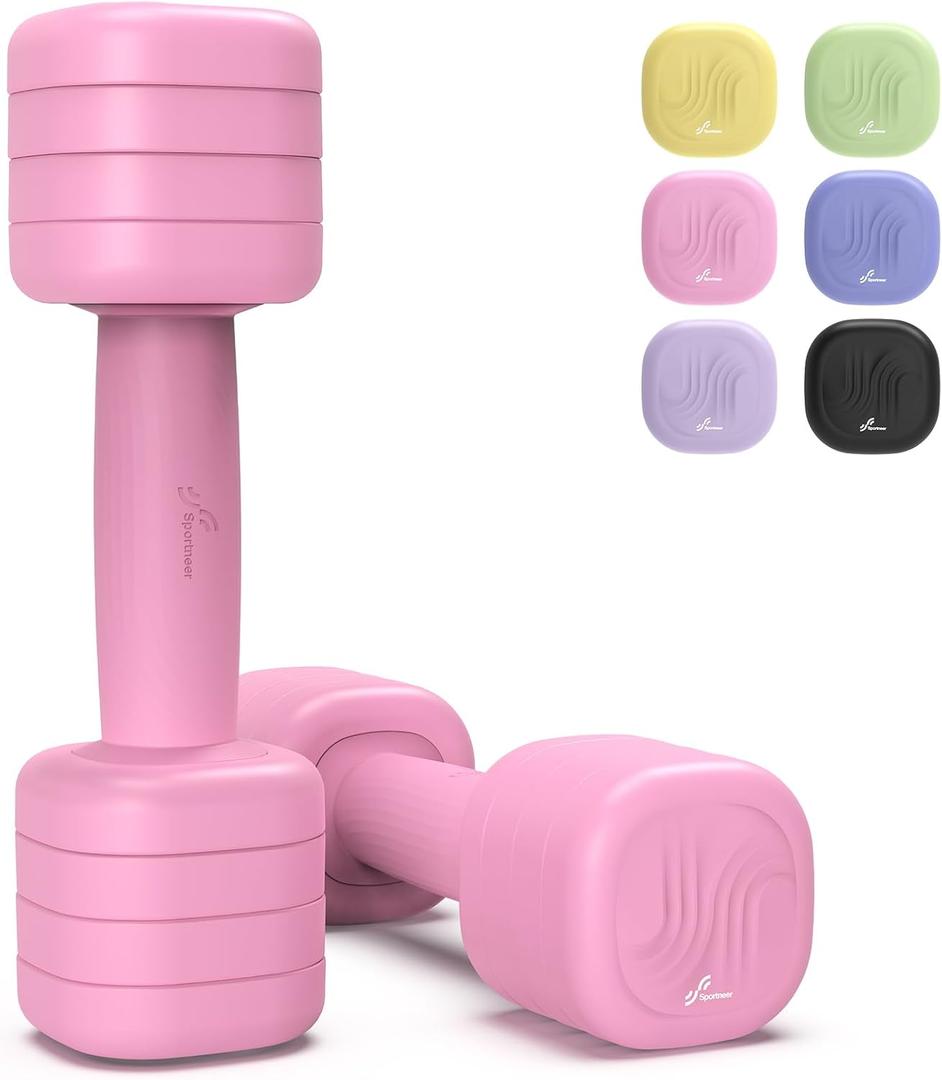 Adjustable Dumbbell Set of 2: Sportneer 4 in 1 Free Weights Dumbbells Set for Women, Hand Weights for Women at Home, Each 2lb 3lb 4lb 5lb Weights with Soft Rubber Handle for Home Gym Exercise Training (Wild Rose)