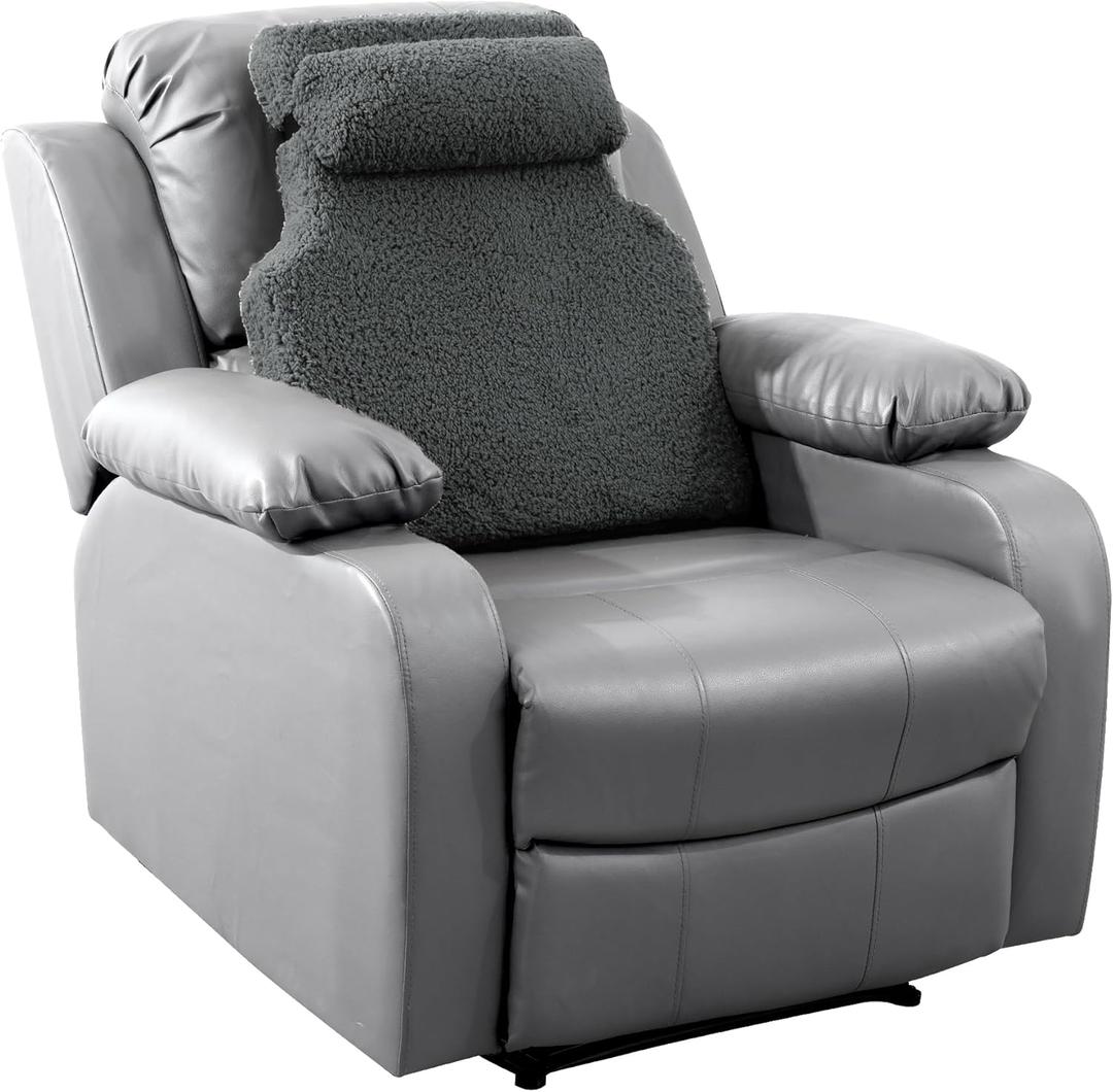 HOMBYS Sherpa Fleece Lumbar Support Pillow with Headrest for Recliner,Memory Foam Recliner Chair Cushion for Back Pain,Big High Back Support for Recliner with Chair Headrest for Elderly (Grey)