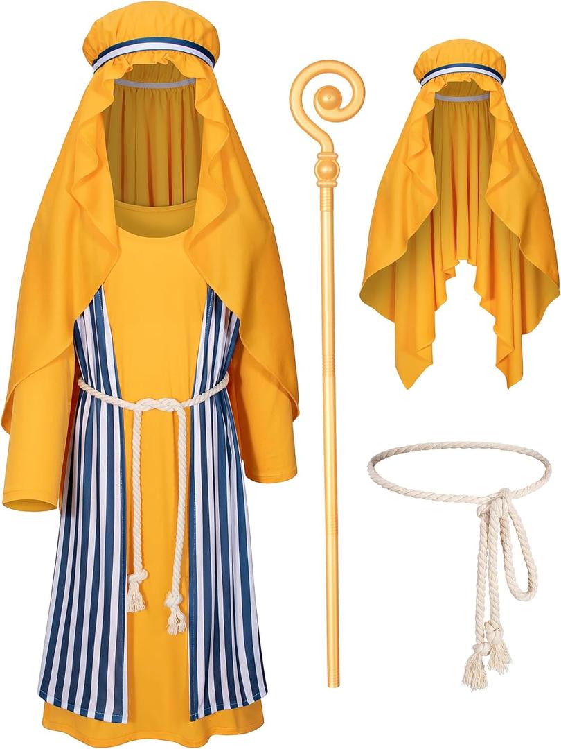 TOKYO REVENGERS Kids Shepherd Nativity Robe Joseph Outfit Boys Halloween Cosplay Costume Accessories Set (6-7 Years, Gold)