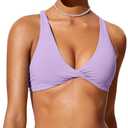 CRZ YOGA Womens V Neck Bikini Tops Twist Front Triangle Sexy Bathing Suit Criss Cross Back Swimsuit Padded (Large, Elfin Purple)