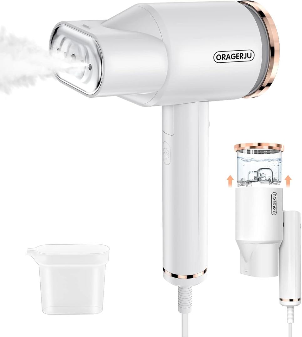 Portable Steamer for Clothes, Oragerju 2 in 1 Handheld Steamer and Iron, 15s Fast Heat-up, 2 Steam Modes, 1200w Auto Shut-Off Garment Steamer for Travel and Home, 170ML Detachable Water Tank (BG573)