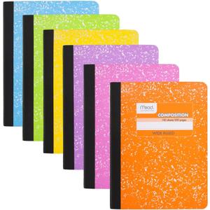 Mead Composition Notebook, 6 Pack, Wide Ruled Paper, 7-1/2" x 9-3/4", 100 Sheets per Comp Book, Assorted Colors (950054-ECM)