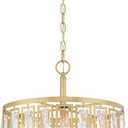 Gold Crystal Chandelier, 4-Light Semi Flush Mount Chandelier Crystal Entry Way Light Fixture Gold Dining Room Light Fixtures Adjustable Height Hanging Pendant Light for Bedroom Living Room, 15.75" x 14"