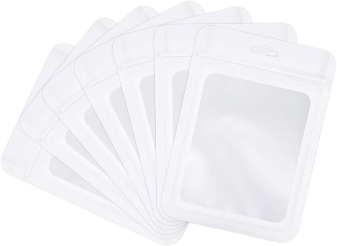 Boao 100 Pieces Resealable Foil Food Storage Bags with Clear Window Coffee Beans Candy Packaging Pouch for Food Small Business Supplies for Jewelry Self Sealed Storage Bags(4 x 6 Inch,White)