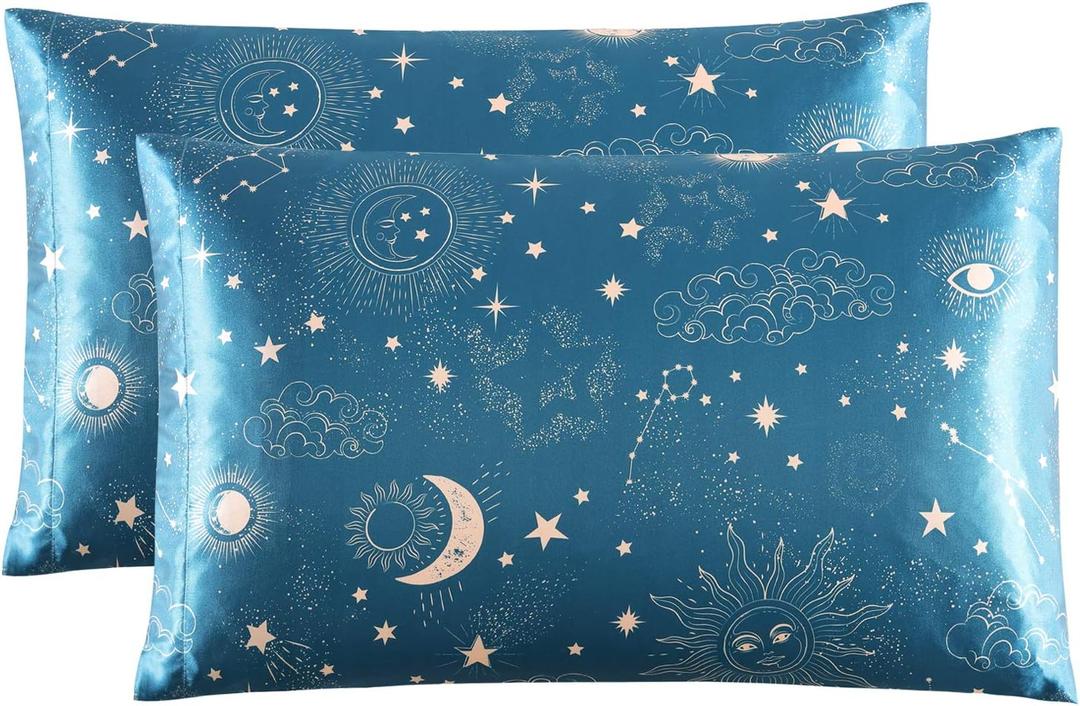 EXQ Home Satin Pillowcase Silky Satin Pillowcase for Hair and Skin,Soft Printed Pillow Cases Queen Size Set of 2 Satin Pillow Case with Envelope Closure Similar to Silk Pillow Cases