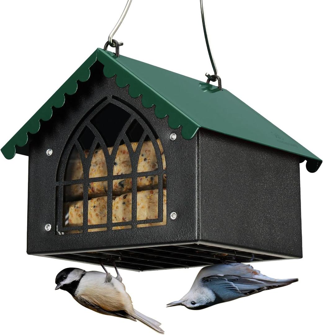 Kingsyard Double Suet Bird Feeder with Weatherproof Roof, All Metal, Upside Down Suet Feeders for Outdoors Hanging, Great for Downy Woodpecker Nuthatch Chickadee, Green