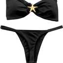 WDIRARA Women's 2 Piece Strapless Swimsuit Brazilian Thong Bikini Set Metal Starfish Bandeau Bathing Suit S