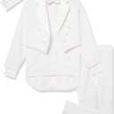 Boy's Tuxedo Tail Suit Set with Shirt and Bowtie White (White, L)