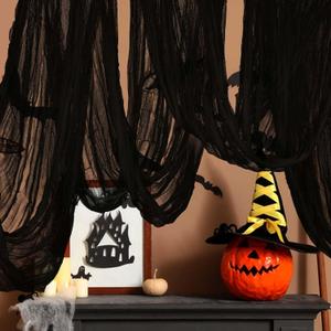 RunNico 500" x 85" Halloween Creepy Cloth - Black Halloween Spooky Fabric Cloth - Large Creepy Spooky Halloweens Decorations for Haunted House Window Backdrops Garden Party