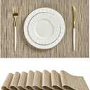 Leetaltree Light Brown Placemats Set of 8 - Heat Resistant Non-Slip Place mats for Dining Table, Washable Durable PVC Vinyl Woven Table MatsLight Brown, 8