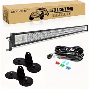 SKYWORLD 50" 648W Triple Row Off Road LED Light Bar, 12V/24V Flood/Spot Combo Beam with 2 Magnetic Mounts & Wiring Harness Kit - for Trucks, SUVs, UTV, ATV, Tractors, Trailers, 6000K White