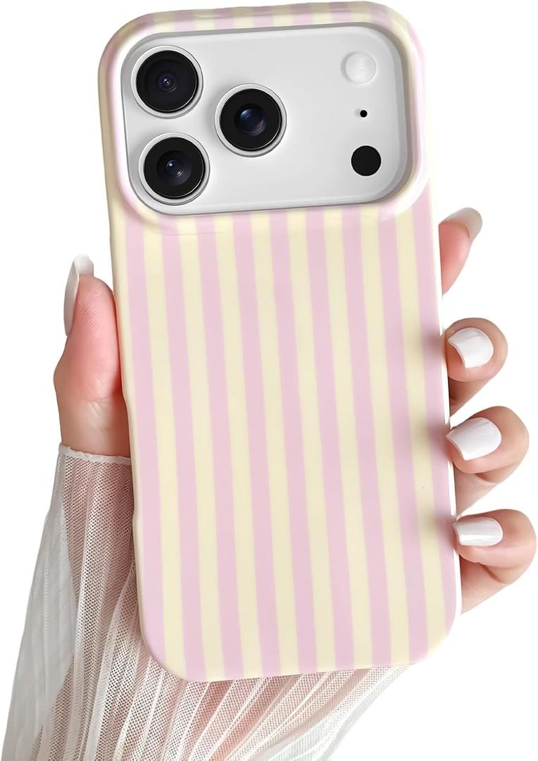 Yeddabox for iPhone 17 Pro Case Cute Striped Phone Case Soft TPU Slim Shockproof Phone Cover for Women Girls, Pink and Yellow