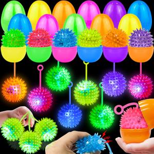 12 Pack 3.5" Easter Eggs Prefilled with Light Up Spiky Balls, Easter Basket Stuffers Essential for Kids LED Flashing Squeaky Sensory Stress Relief Fidget Toys Easter Hunt Fillers Party Favors Gifts