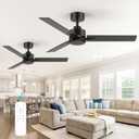 2 Pack 48 Inch Ceiling Fans without Light Remote Control, 6-Speed, Quiet Reversible DC Motor, 3-Blade, Industrial Indoor/Outdoor Ceiling Fan No Light for Living Room Patio, Black