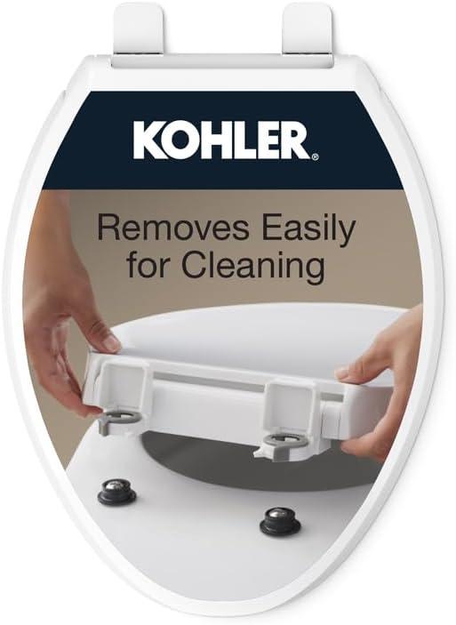 Kohler 4636-RL-0 Cachet ReadyLatch Elongated Slow Close Toilet Seat, Soft Close Quiet Lid, Contoured Grip-Tight Bumpers Installation Hardware, Apartment Essentials, White