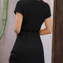 CiCiBird Swimsuit Coverup for Women Waffle Knit V Neck Short Sleeve Beach Cover up Dress Summer Vacation Outfits Black L (Black, L)