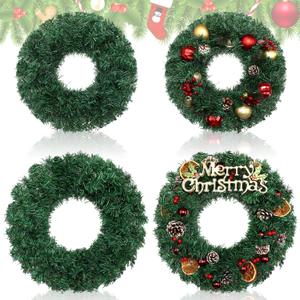 Hotop 4 Pcs Artificial Christmas Wreath for Front Door Christmas Green Farmhouse Wreath DIY Faux Plain Wreaths for Decorating Window Room Christmas Party Decor (12 Inches,14 Inches)