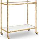 Signature Design by Ashley Plattfield Casual Antiqued 2-Tier Bar Cart with Casters, for Kitchen and Dining Room, Metallic & White (Antique Gold Finish)