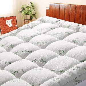 Mattress Topper Full Size, Cooling Extra Thick Breathable Viscose Made from Bamboo Mattress pad, Soft Quilted Fitted Mattress Cover with 1000 GSM Down Alternative Fill (8-21Deep Pocket)