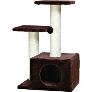 TRIXIE Valencia Scratching Post with Condo, Two Platforms, Dangling Cat Toy, Brown