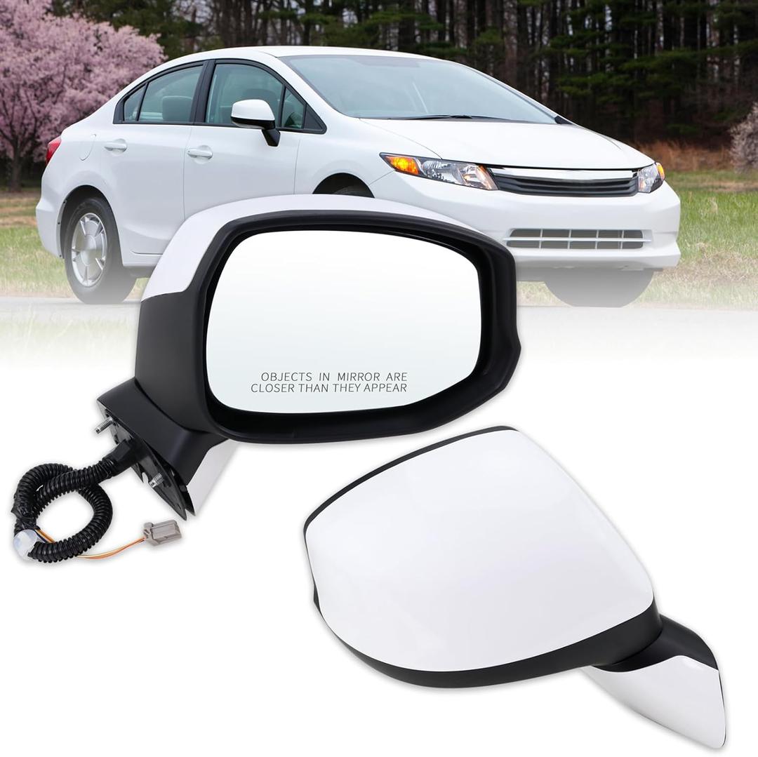Right Passenger Side Mirror Compatible With 2012 2013 2014 2015 Honda CIVIC With Manual Folding Power Glass Non-Heated Without Turn Signal White Replace#76202TR0A01(3Pins)