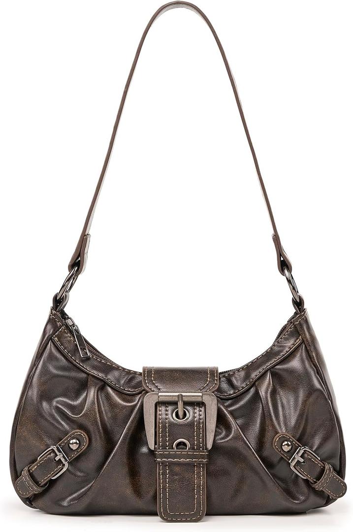 Shoulder Bag for Women Top Handle Handbag Purse Y2K Hobo Clutch Small Punk Purse Trendy (Coffee)