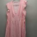 Women Floral Mini Dress Sexy V Neck Ruffle Flutter Sleeve Polka Dot Summer Dresses (XL, Pink)