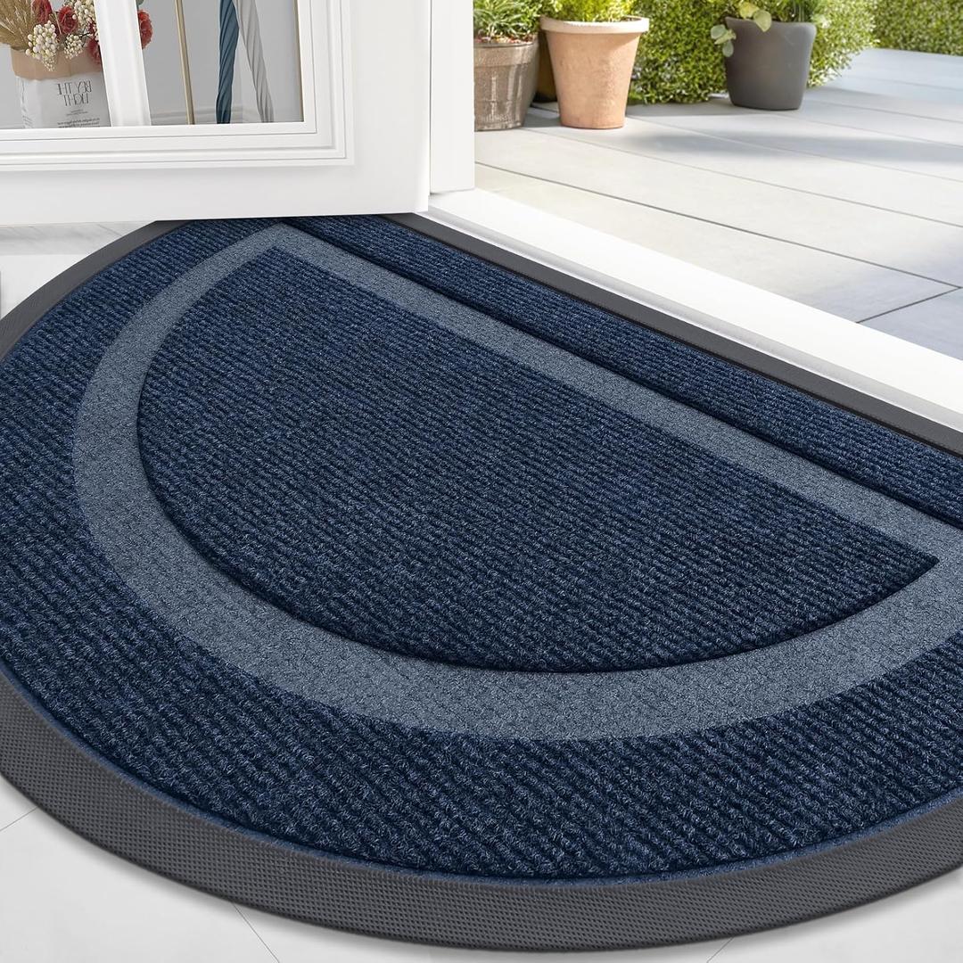 OLANLY Half Circle Door Mat Indoor Outdoor Entrance Welcome, Waterproof All-Season, All-Weather Doormat, Sturdy Natural Rubber, Low Profile, Easy Clean Patio Porch Entryway Mat, 36x24, Blue