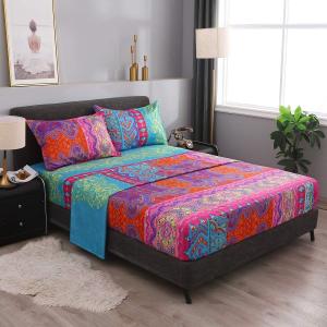 Pangzi Bohemian Retro Bedding Sheet Set,Boho -1 Fitted Sheet, 2 Pillow Cases - 4 Piece Twin