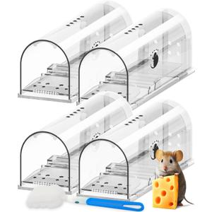 Motel Mouse Humane No Kill Live Catch and Release Mouse Traps, Reusable with Cleaning Brush - 4 Pack