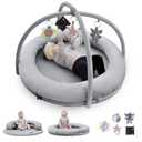 Hiseeme 5 in 1 Baby Play Gym, Thick & Plush Baby Playmats, Tummy Time Mat with 5 Toys for Sensory & Motor Skill Development, Baby Activity Mat from Newborn to Toddler, Infant Gift Essentials (Grey)